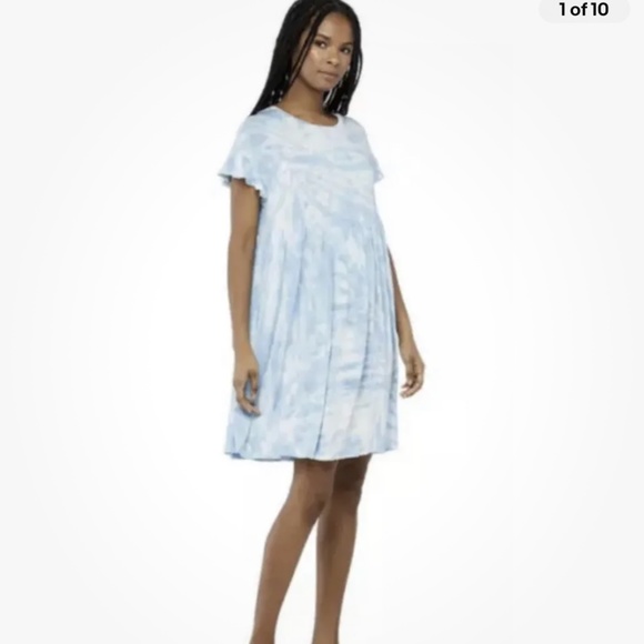Scoop NYC Women’s Fluttered Sleeve Blue/White Tiered Dress Large (12-14) NEW - Picture 2 of 10